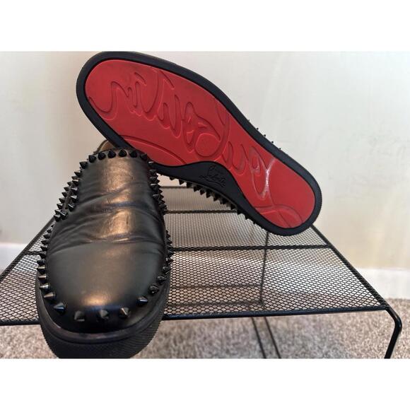 Christian Louboutin Black Leather Studded Slip-On Loafers display picture 1